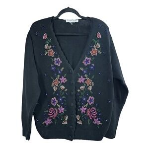 Vintage Victoria Jones Floral Beaded Cardigan Sweater 90’s - M/L